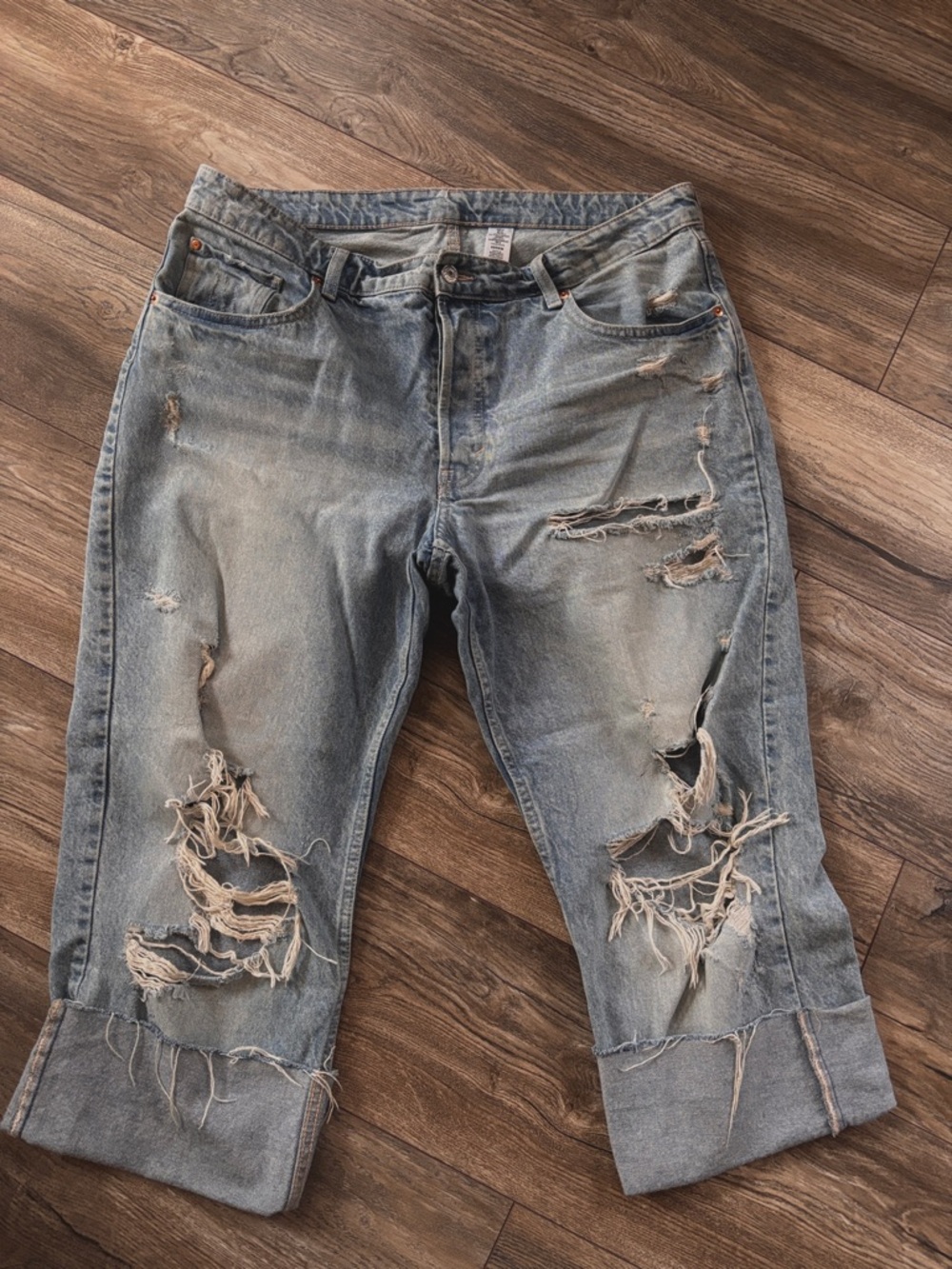 Zara Light Blue Distressed Boyfriend Jeans
